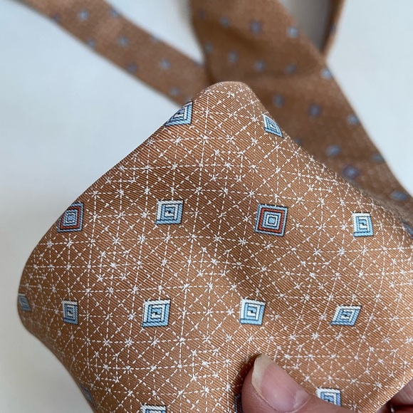 ITALIAN MADE SILK TIE SALMON BLUE GREY BURGUNDY DIAMOND PATTERN S.C DURANT - Picture 7 of 8